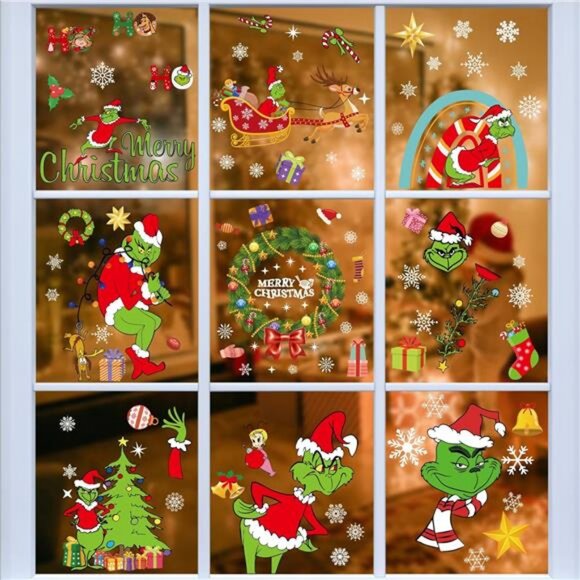 Christmas Window Stickers, 8 Sheets 116pcs Merry Christmas Window Clings Sticker - Picture 1 of 8
